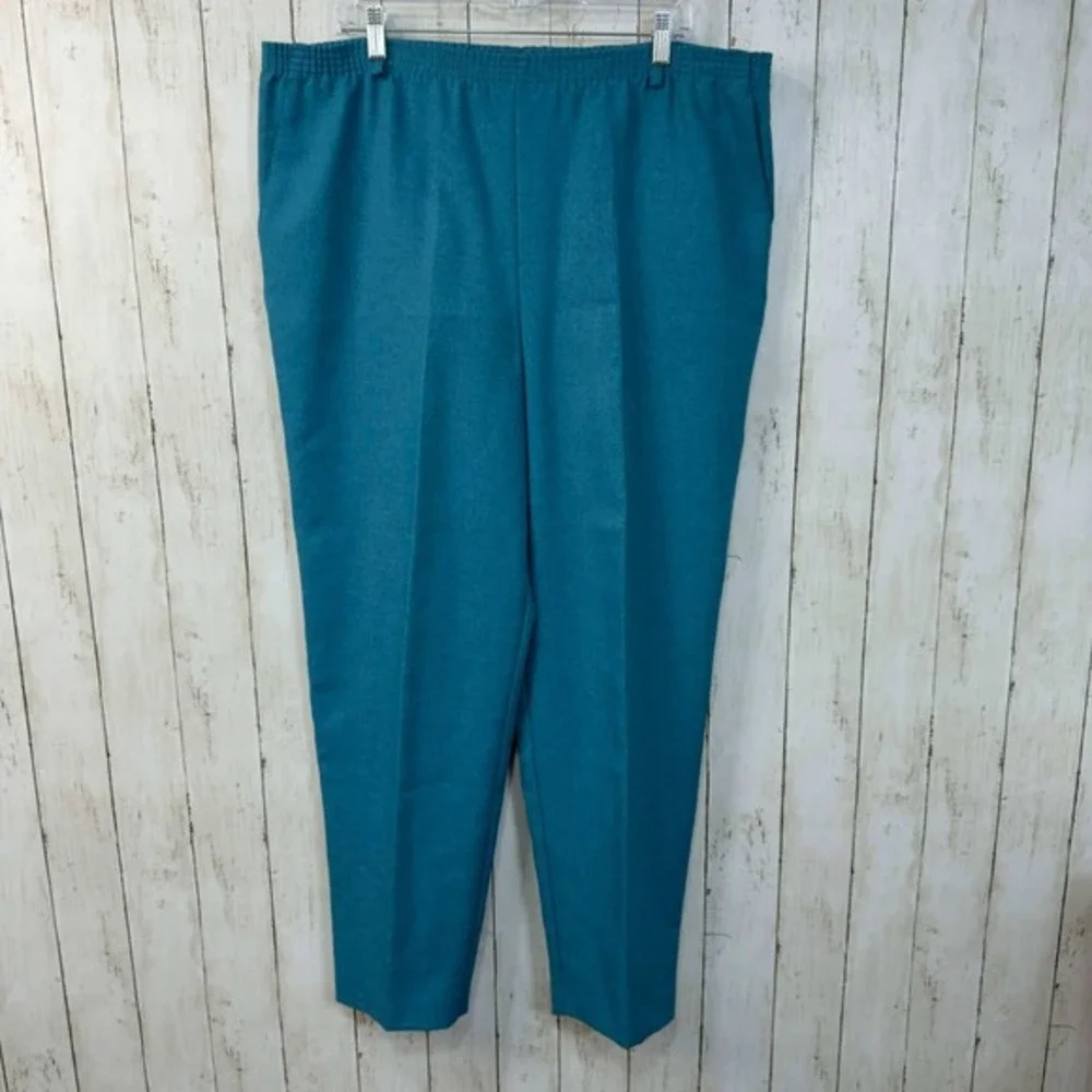 Alfred Dunner Women's Teal Stretch Pull-On Pants Made‎ in USA Size 16